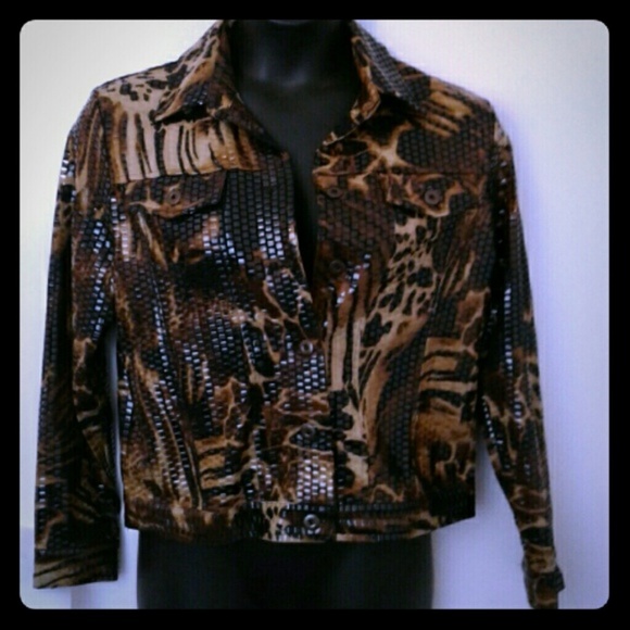 Trending! NWT! Elementz embellished jungle print jacket/top, Sz Medium - Picture 3 of 8
